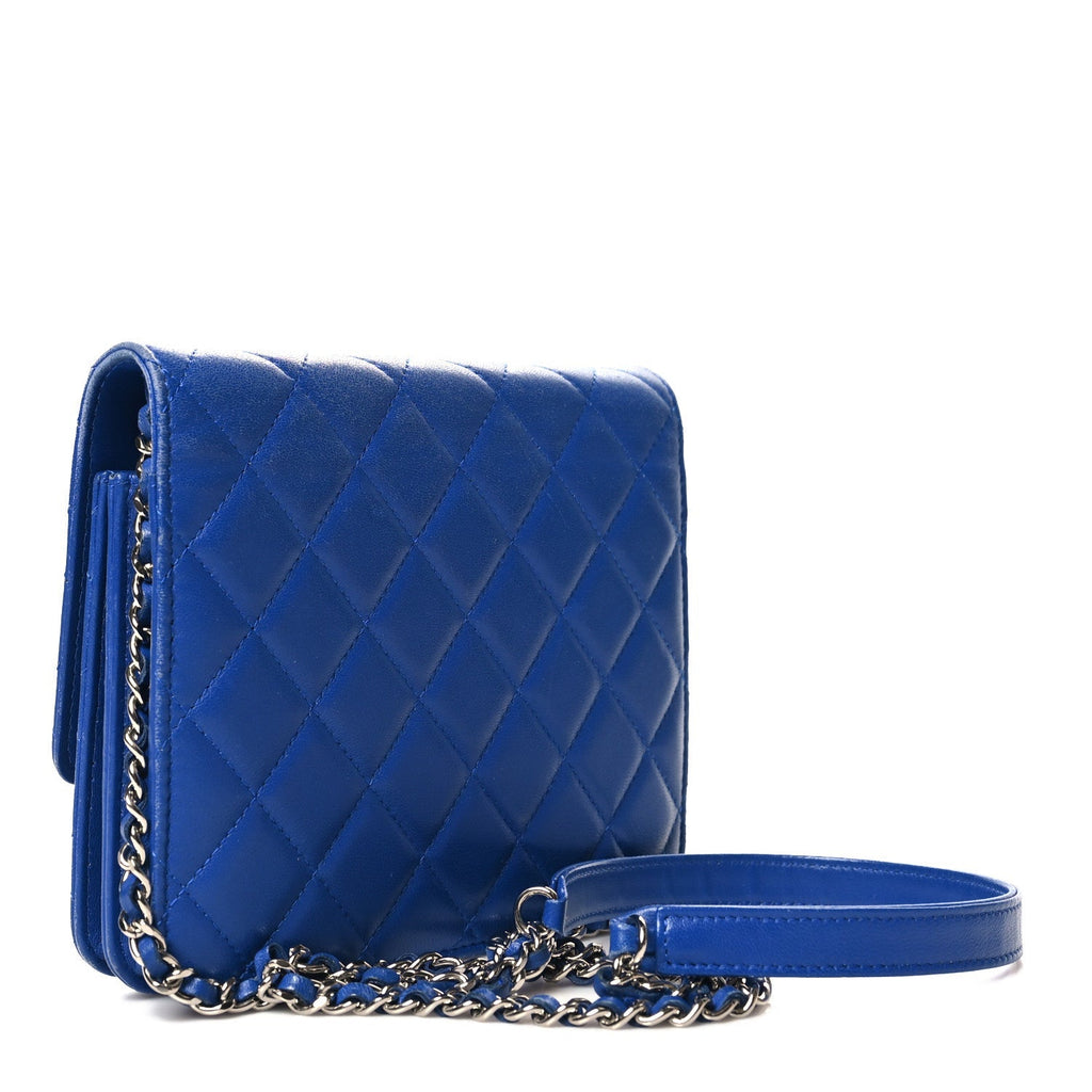 Lambskin Quilted Square Wallet On Chain WOC Blue