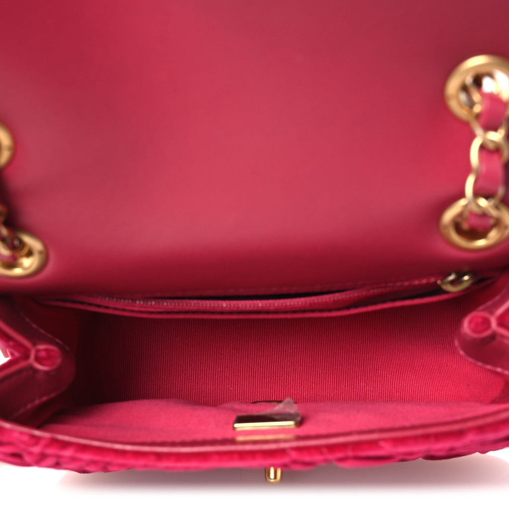 Velvet Camellia Embossed Mini Square Flap Fushia