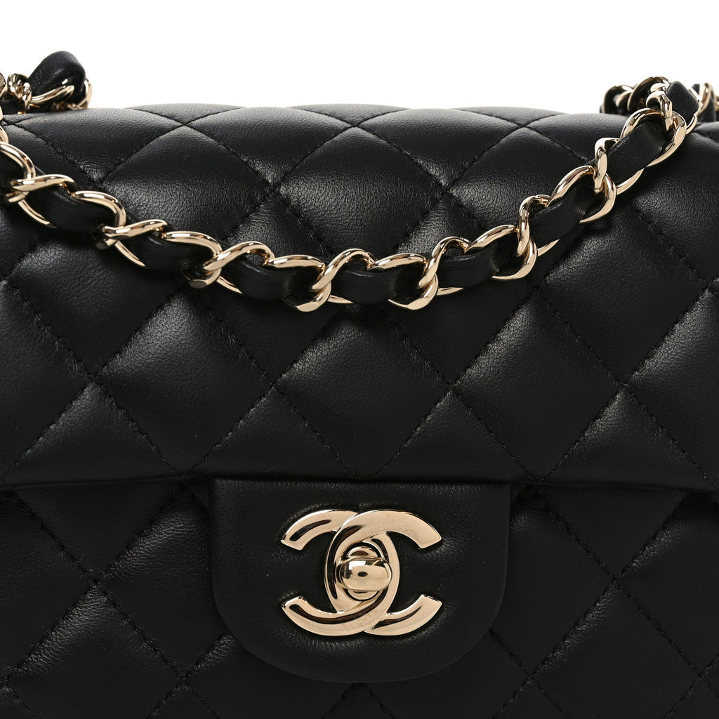 Lambskin Quilted Mini Rectangular Flap Black