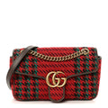 Wool Tweed Textured Dollar Calfskin Matelasse Diagonal Plaid Small GG Marmont Shoulder Bag Red Green Multicolor New Acero