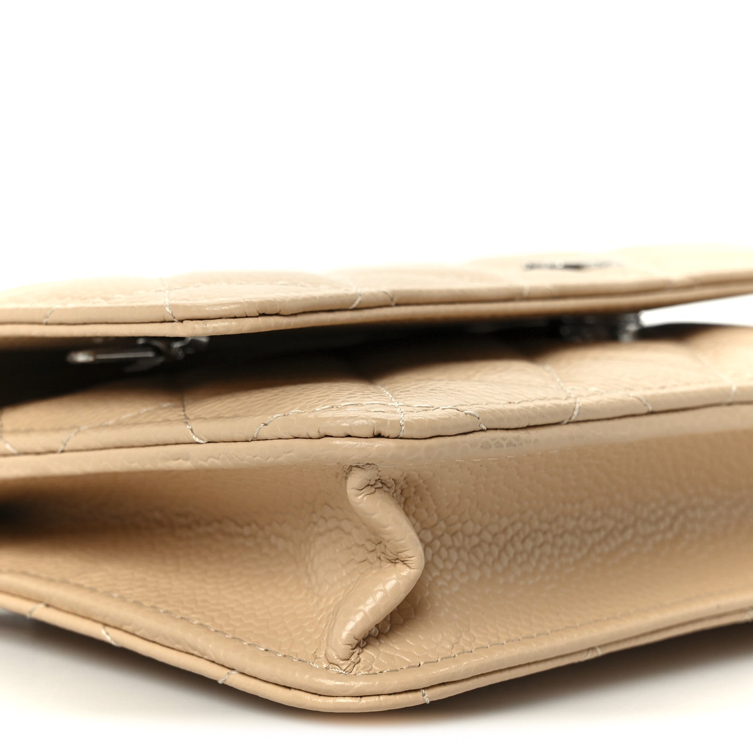Caviar Quilted Wallet on Chain WOC Beige