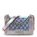 Iridescent Patent Calfskin PVC Quilted Small Boy Flap Light Purple