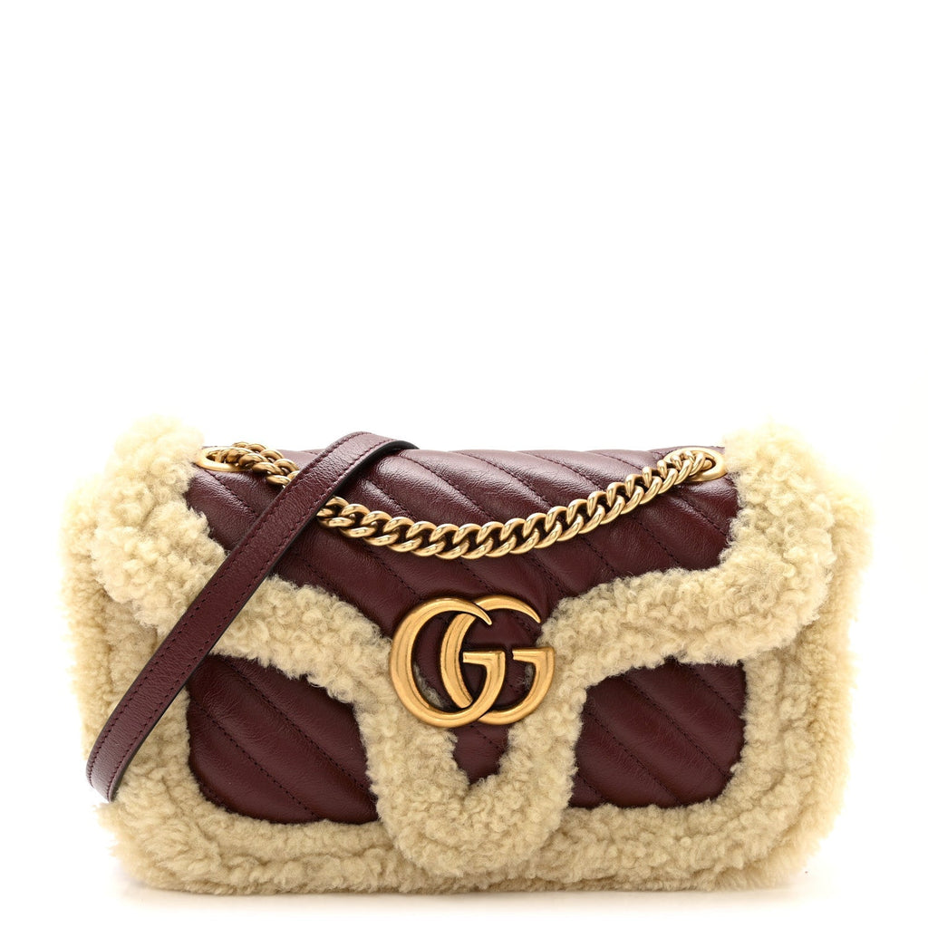 Azalea Calfskin Wool Matelasse Diagonal Small GG Marmont Shoulder Bag Sand Desert