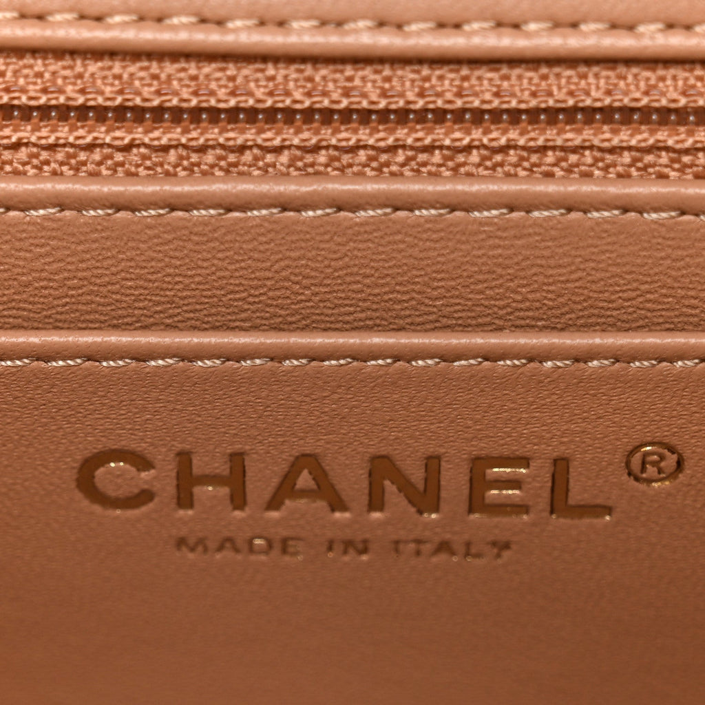 Lambskin Quilted Mini Square Flap Brown