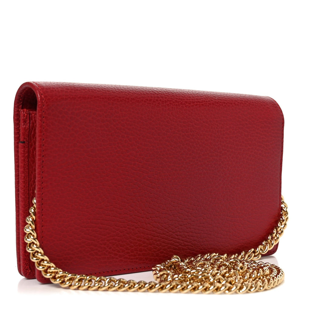 Dollar Calfskin Mini GG Marmont Chain Wallet Hibiscus Red