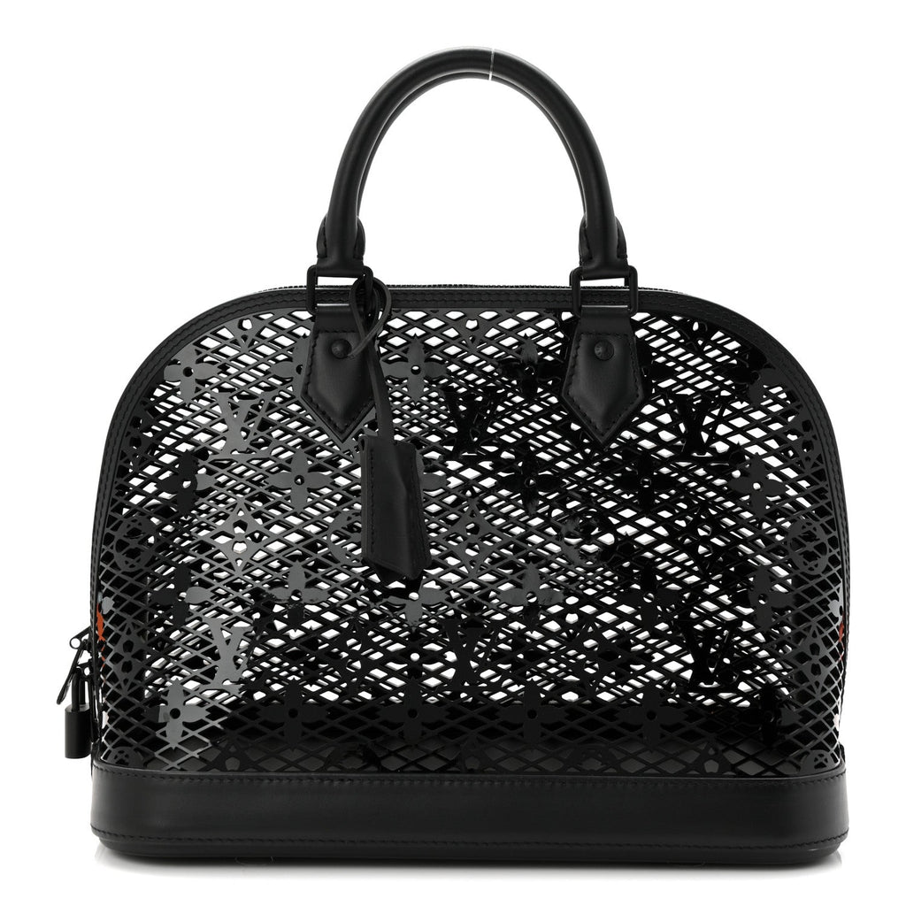 Patent Calfskin Laced Monogram Alma PM Black