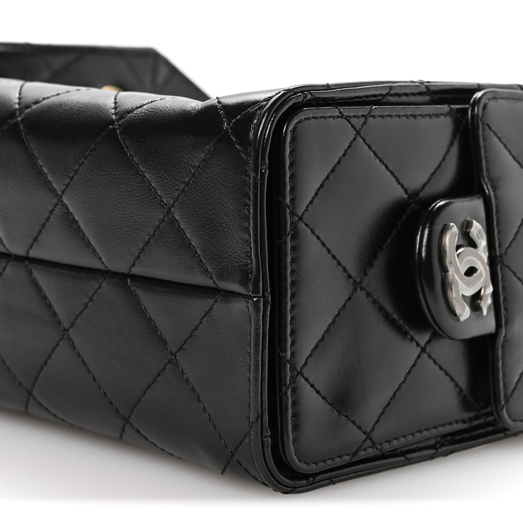 Shiny Crumpled Calfskin Quilted Mini Chanel 25 Handbag Black