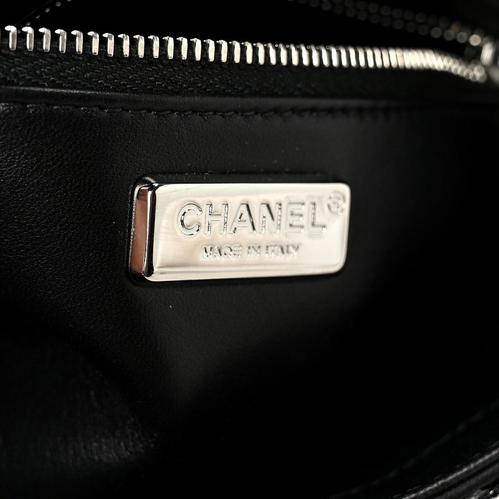 Sequin Camellia Small Single Flap Silver Black
