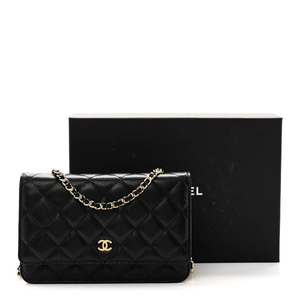 Caviar Quilted Wallet on Chain WOC Black