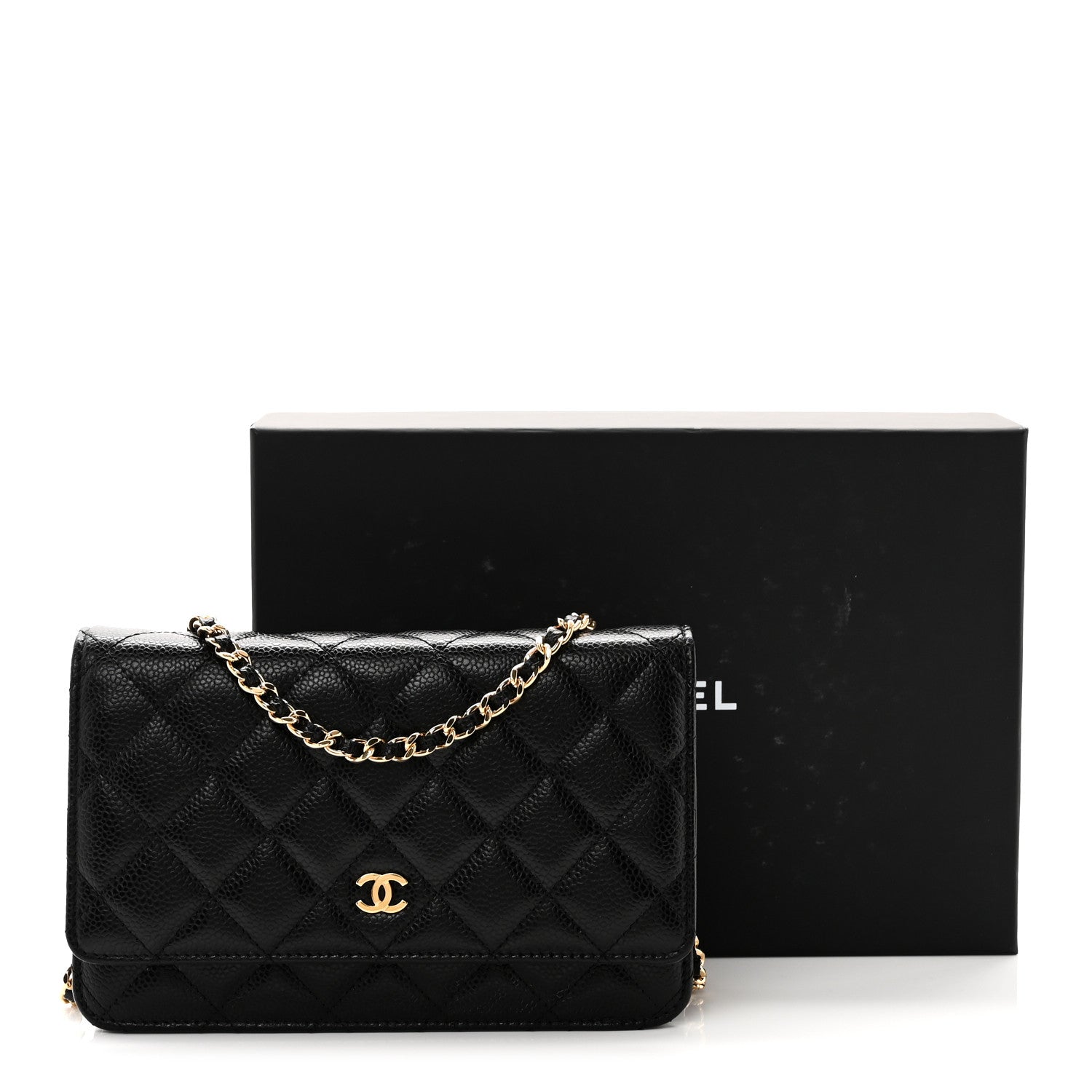 Caviar Quilted Wallet on Chain WOC Black