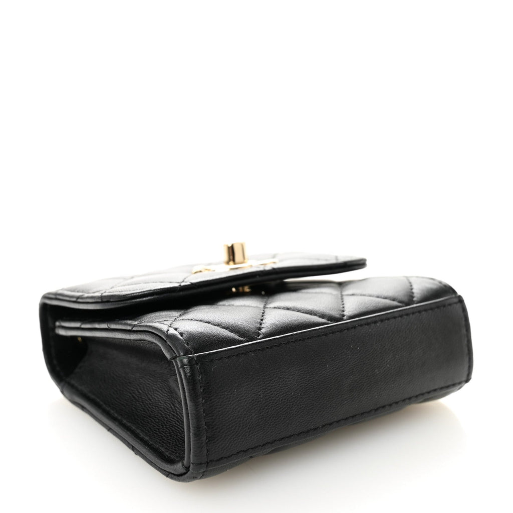 Lambskin Quilted Trendy CC Card Holder On Chain Black