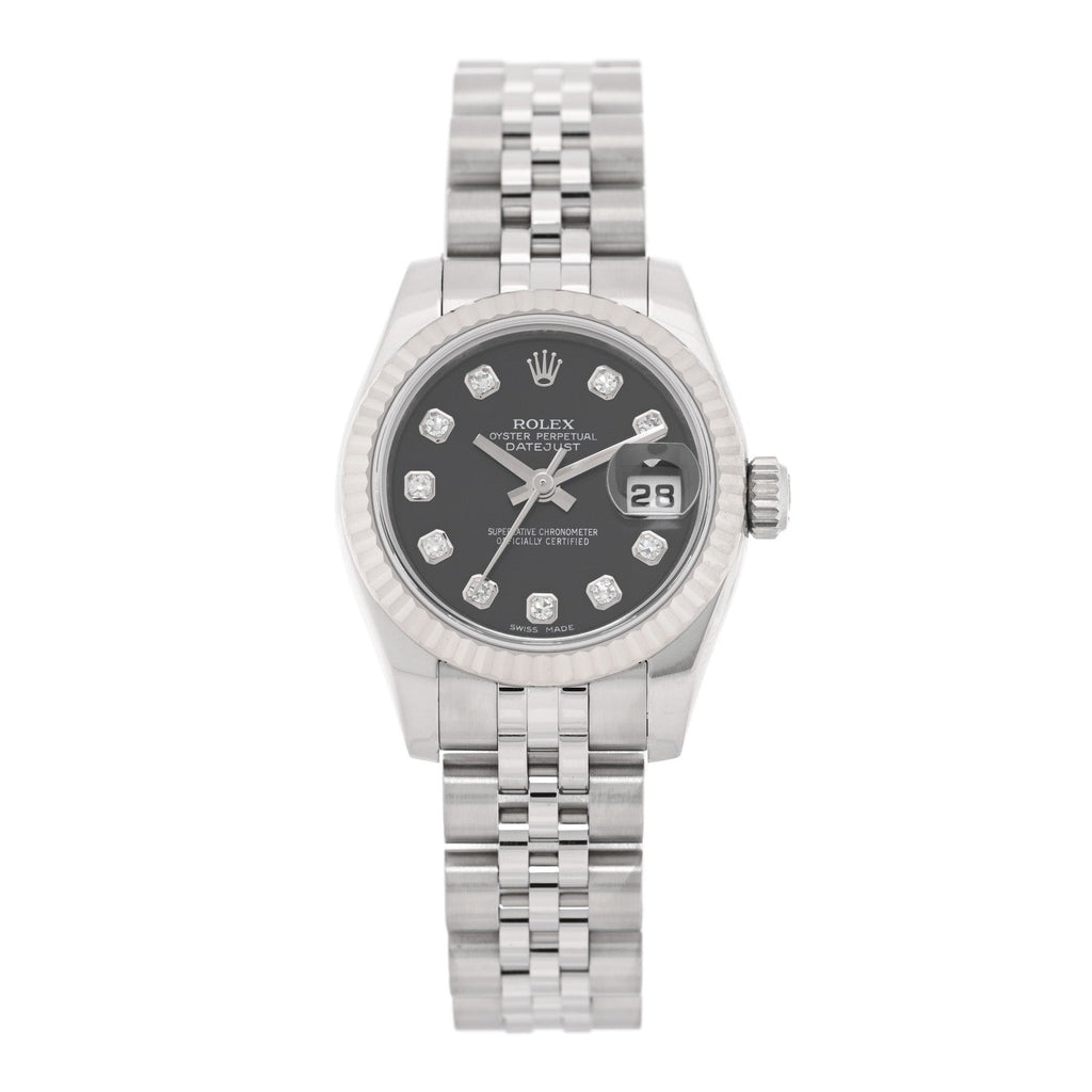 Stainless Steel 18K White Gold Diamond 26mm Oyster Perpetual Datejust Watch Black 179174
