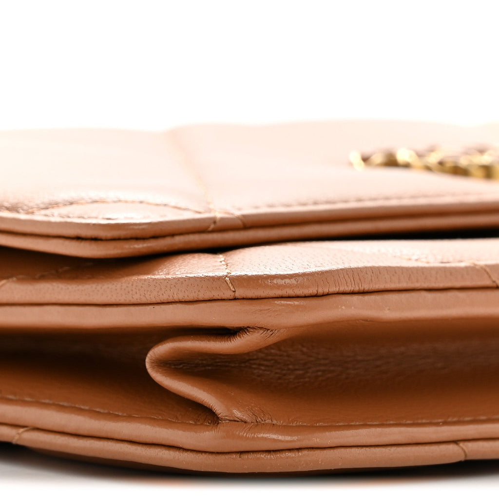 Lambskin Quilted Chanel 19 Wallet On Chain WOC Brown