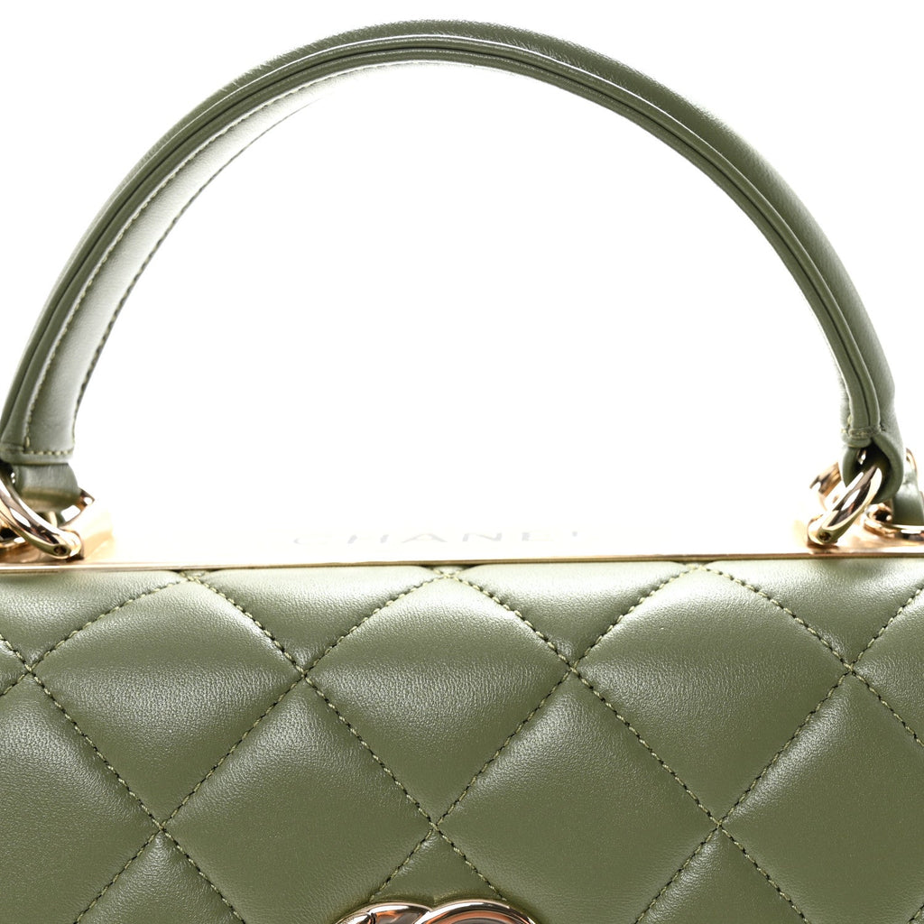 Lambskin Quilted Small Trendy CC Flap Dual Handle Bag Green