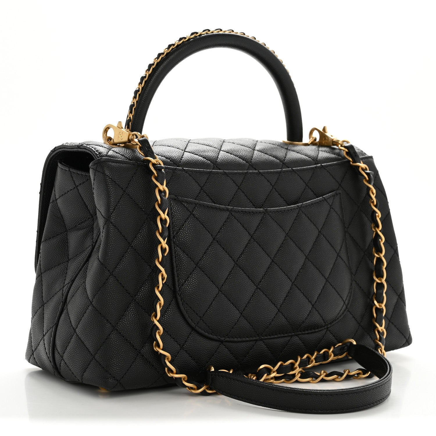 Caviar Quilted Small Coco Chain Handle Flap Black