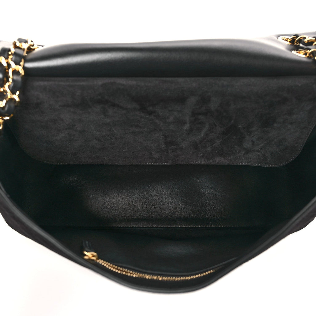 Suede Calfskin Small Souplissimo Maxi Flap Black