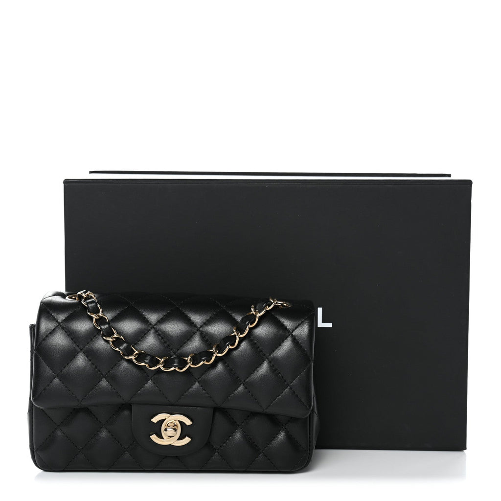 Lambskin Quilted Mini Rectangular Flap Black