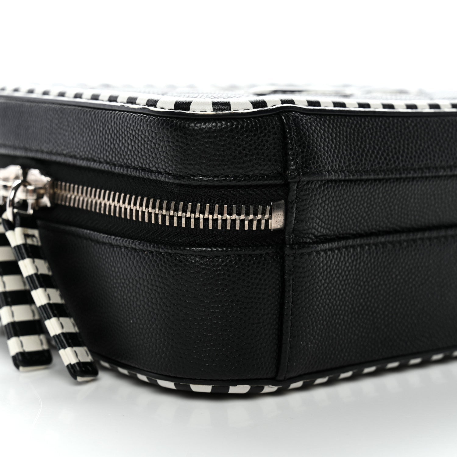 Caviar Quilted Striped Small CC Filigree Vanity Case Black White
