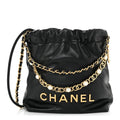 Shiny Calfskin Quilted Pearl CC Chain Mini Chanel 22 Black