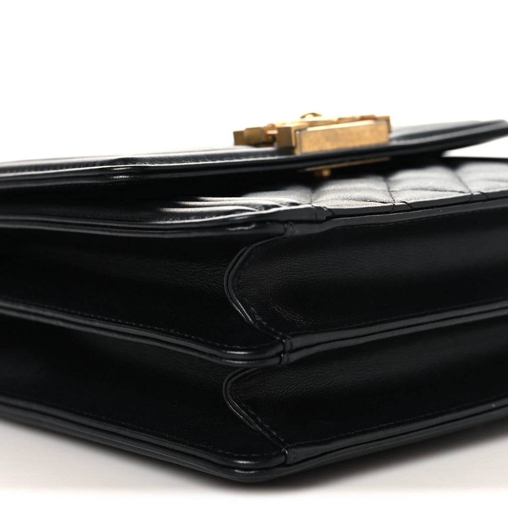 Calfskin Quilted North South Boy Flap Black