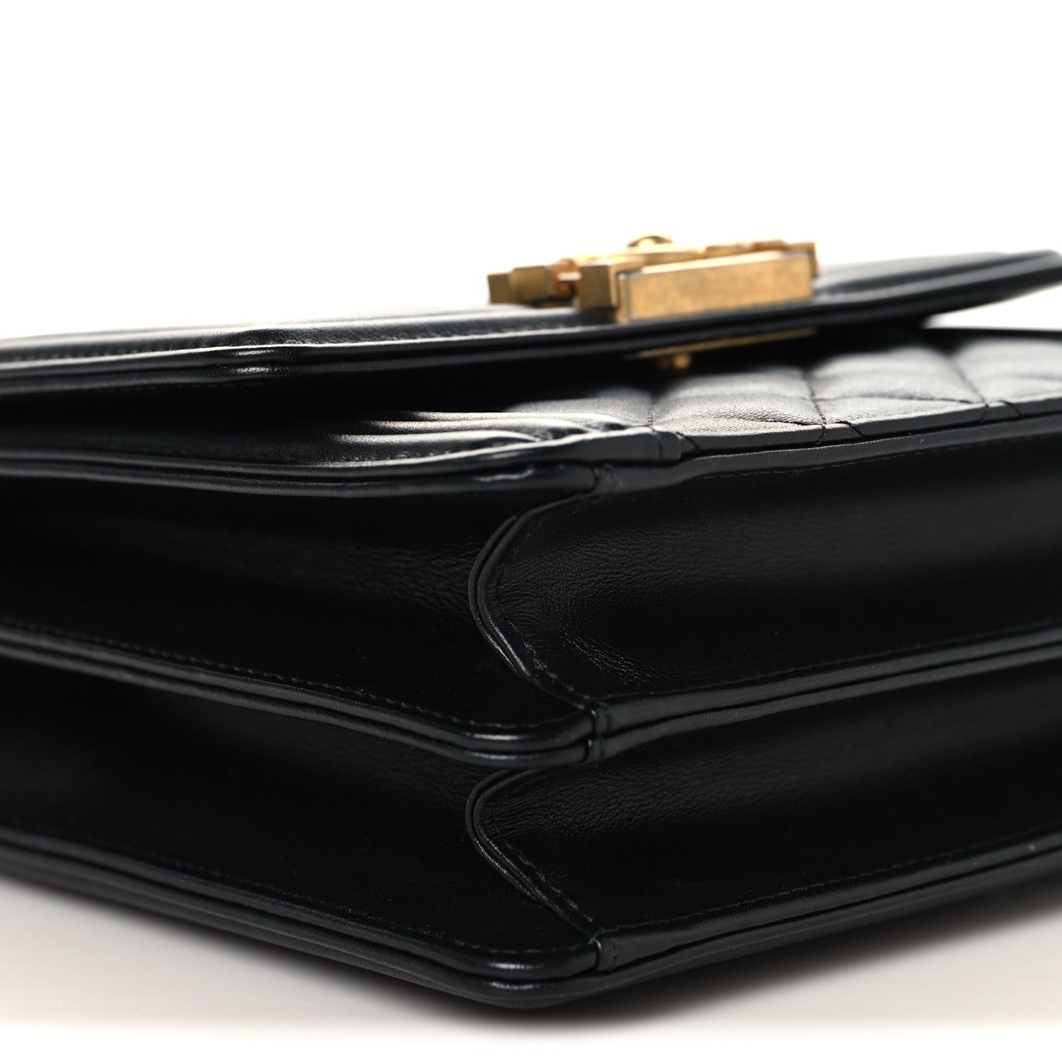 Calfskin Quilted North South Boy Flap Black