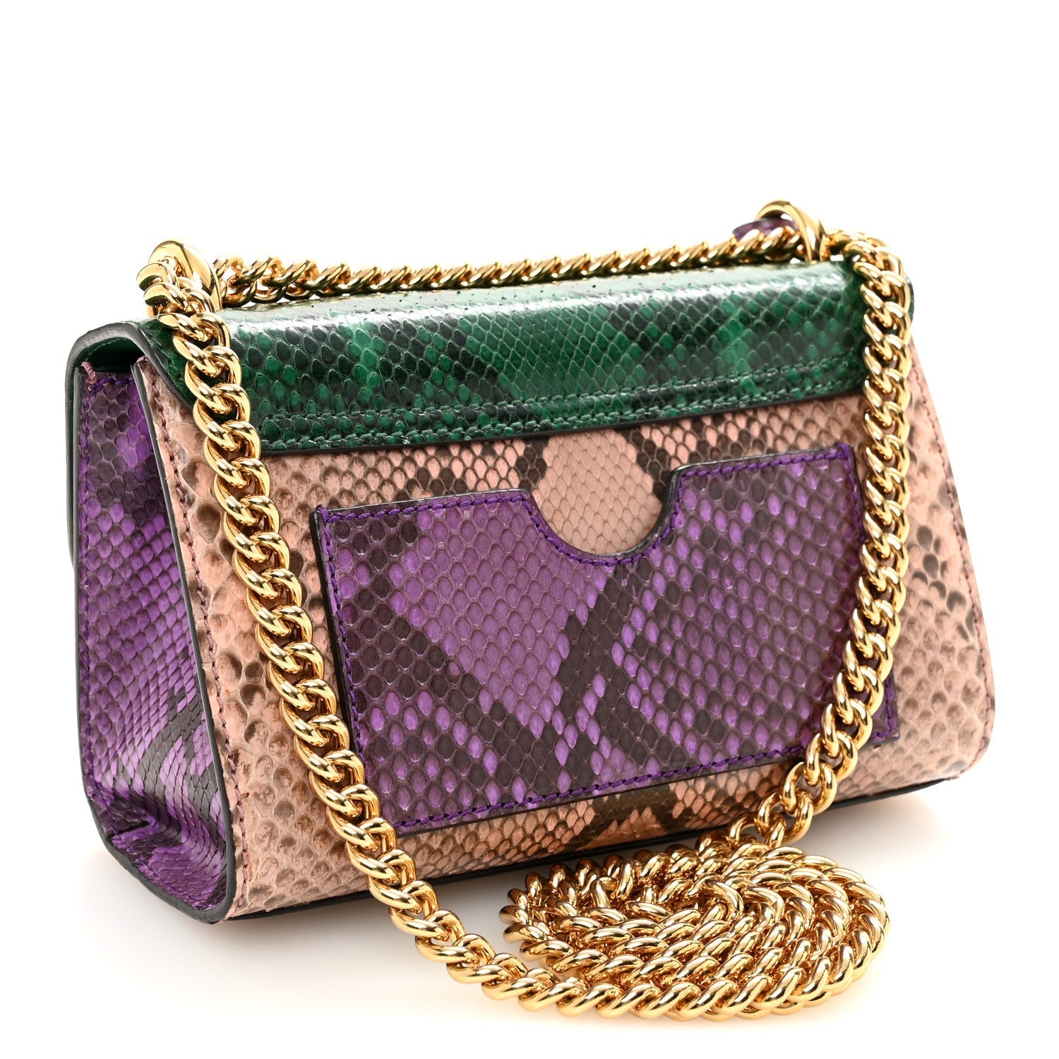 Snakeskin Small Padlock Shoulder Bag Green Pink Purple