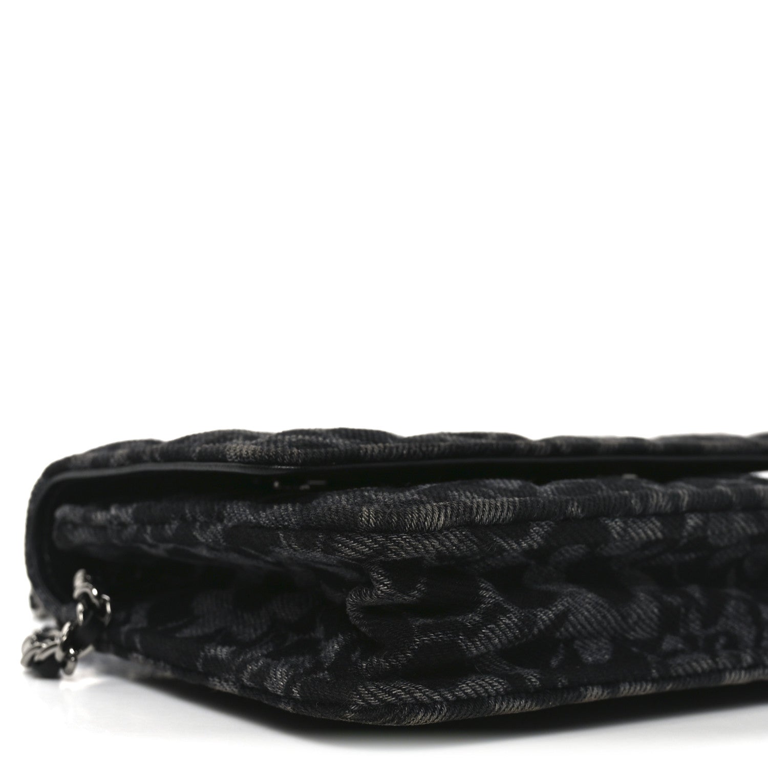Printed Denim Quilted Flower Wallet On Chain WOC Black