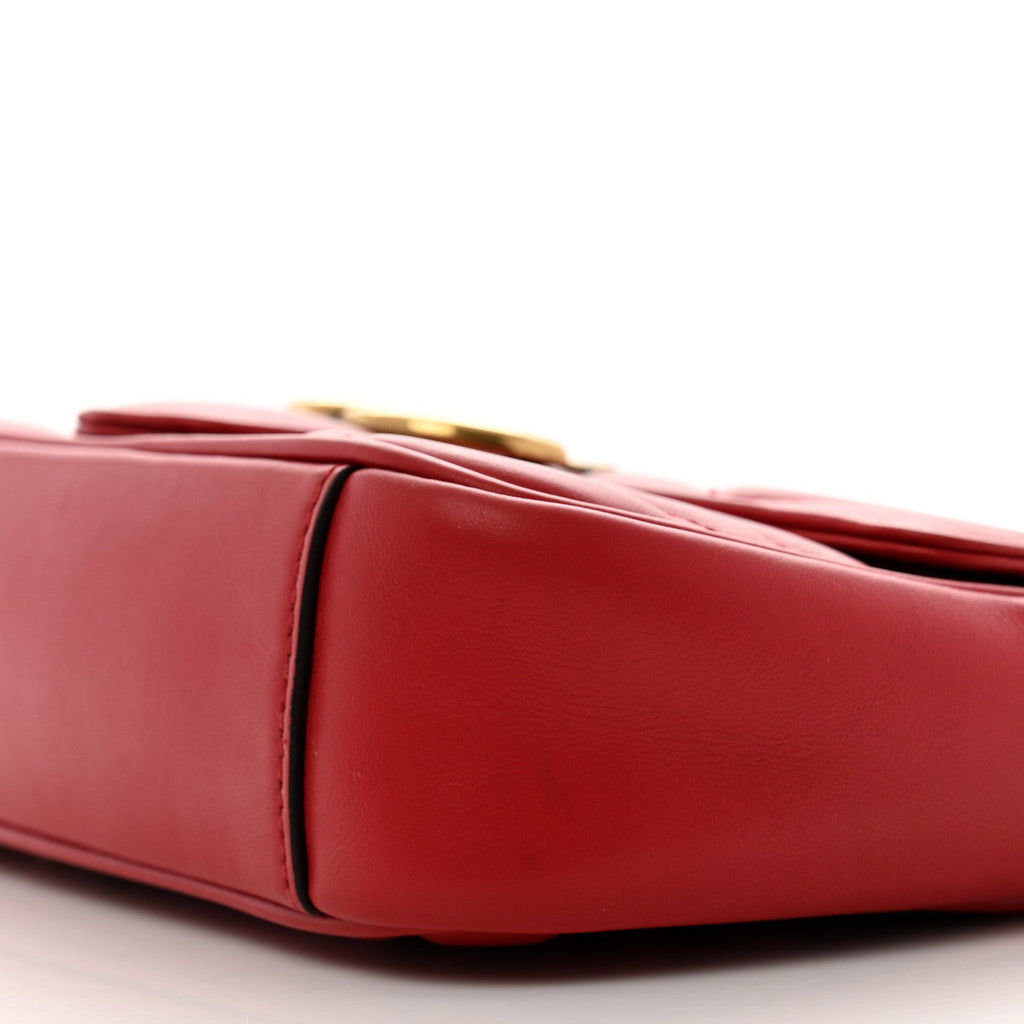 Calfskin Matelasse Mini GG Marmont Shoulder Bag Hibiscus Red