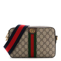 GG Supreme Monogram Textured Dollar Calfskin Web Ophidia Wristlet Shoulder Bag Beige Ebony New Acero
