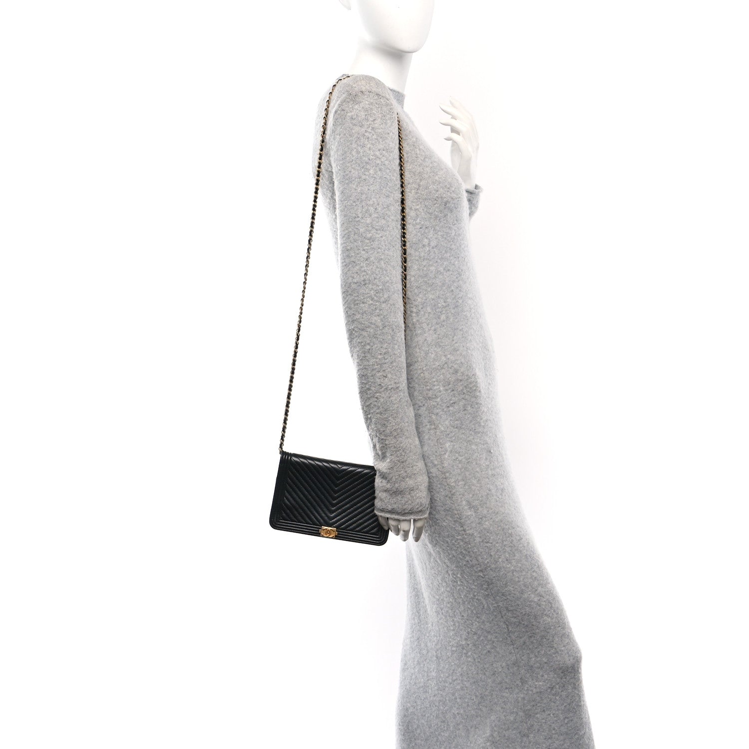 Lambskin Chevron Boy Wallet On Chain WOC Black