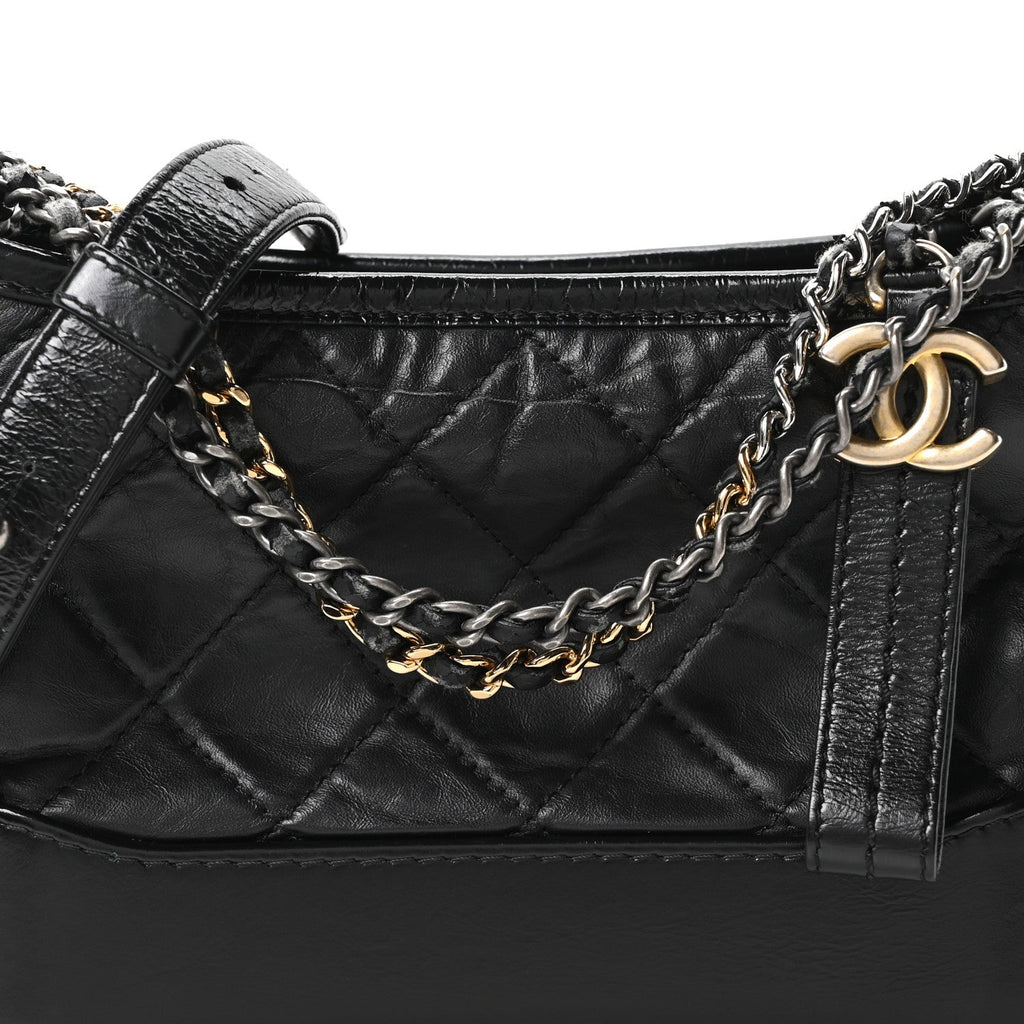 Aged Calfskin Quilted Small Gabrielle Hobo Black