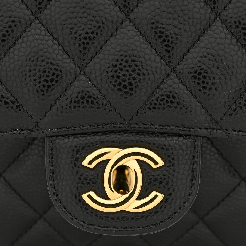Caviar Quilted Medium Double Flap Black