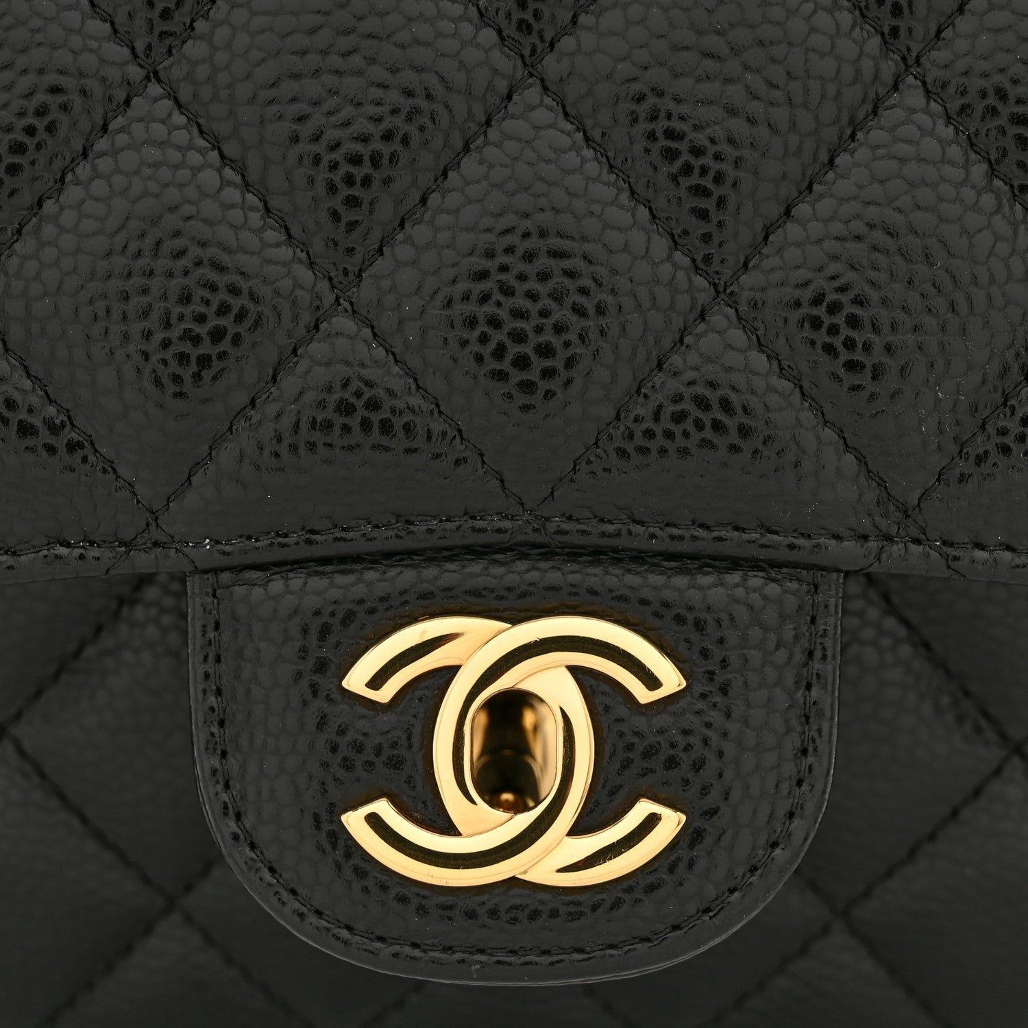 Caviar Quilted Medium Double Flap Black