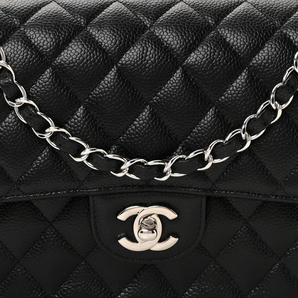 Caviar Quilted Medium Double Flap Black