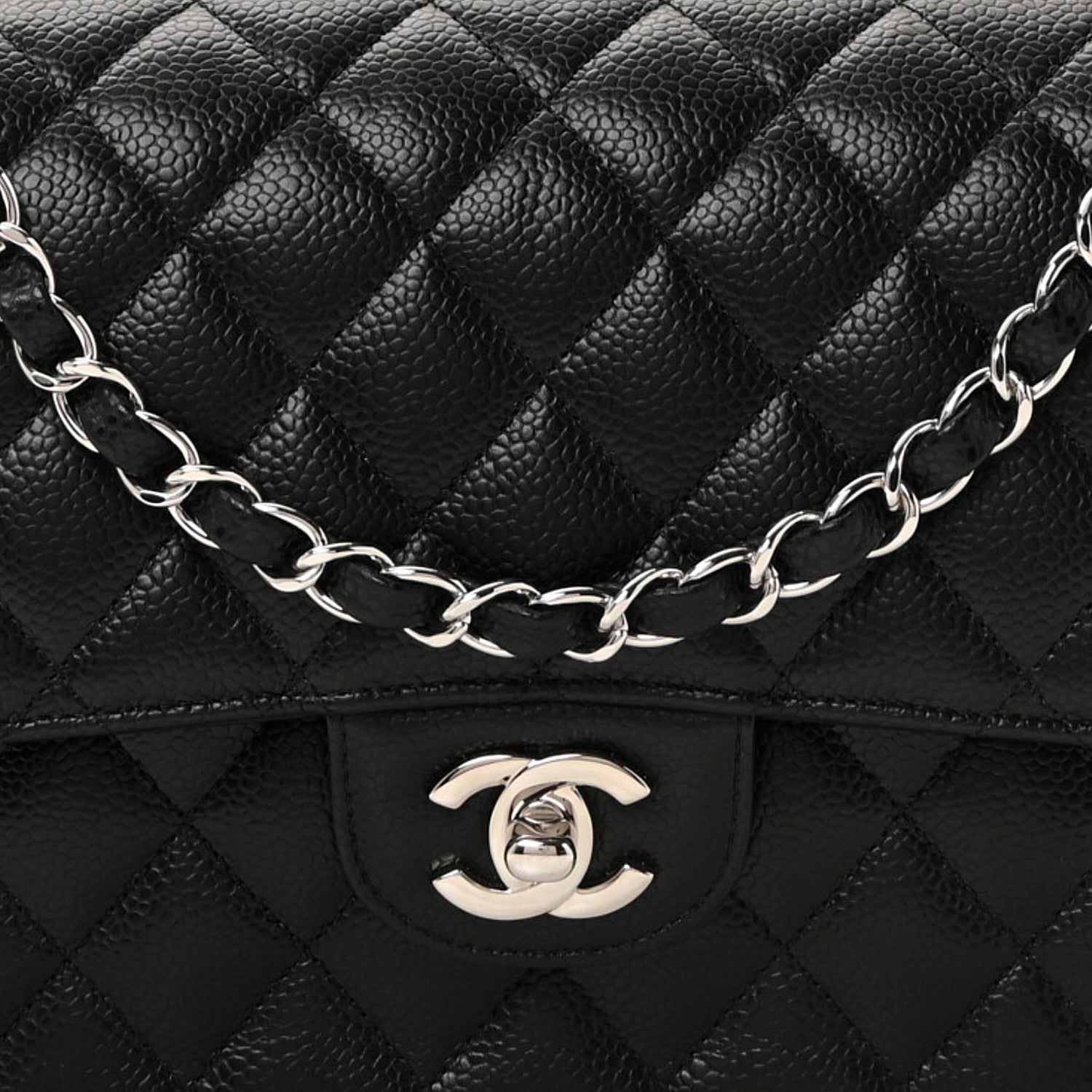Caviar Quilted Medium Double Flap Black
