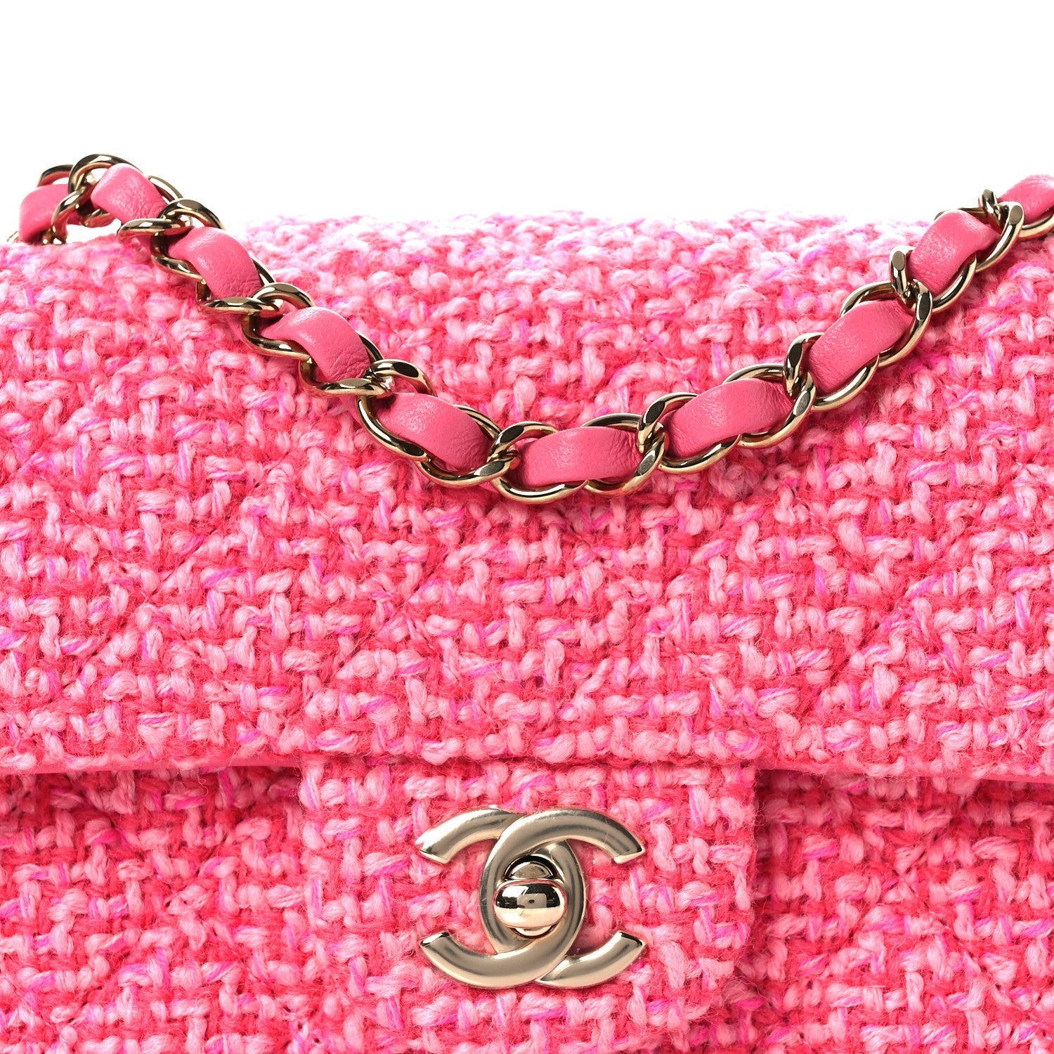 Wool Tweed Quilted Mini Rectangular Flap Dark Pink Fuchsia