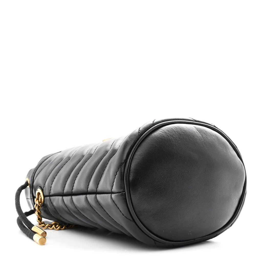 Calfskin Matelasse Mini GG Marmont 2.0 Bucket Bag Black