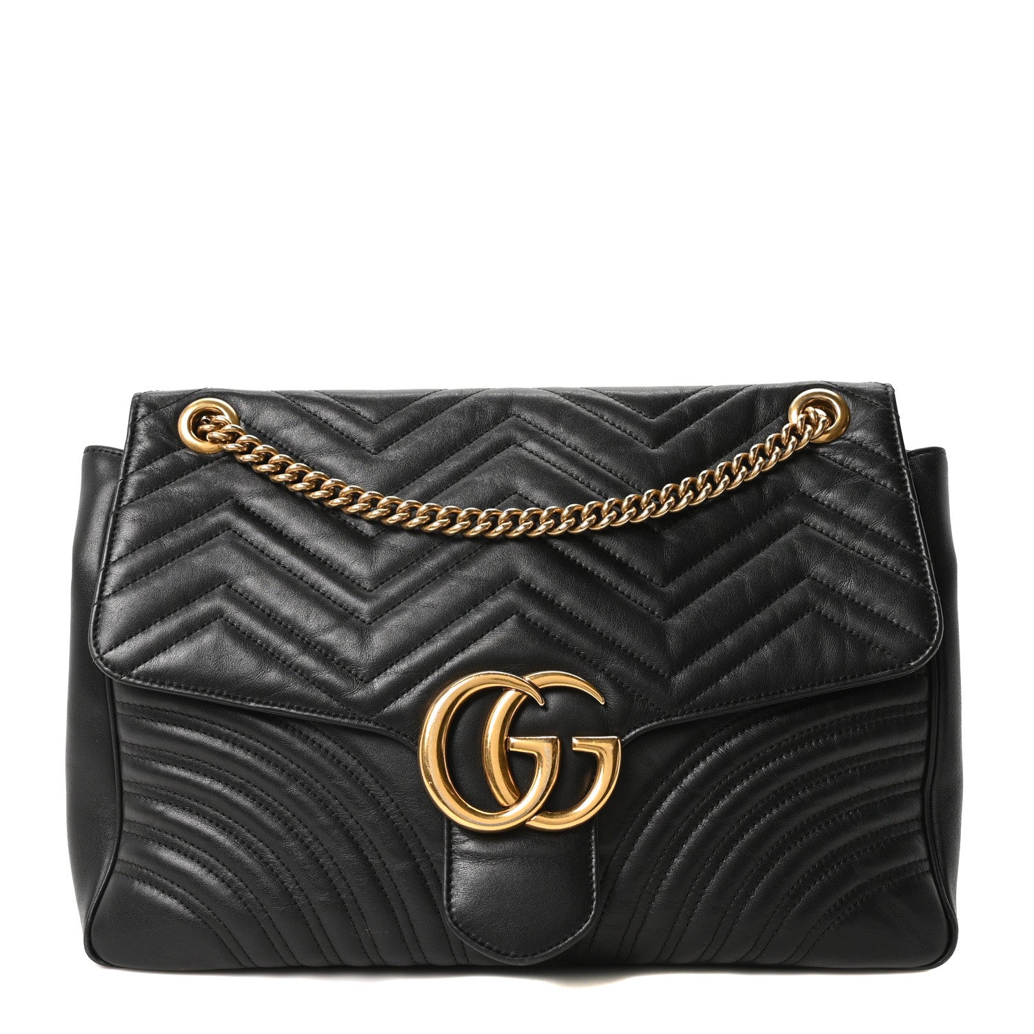 Calfskin Matelasse Large GG Marmont Shoulder Bag Black