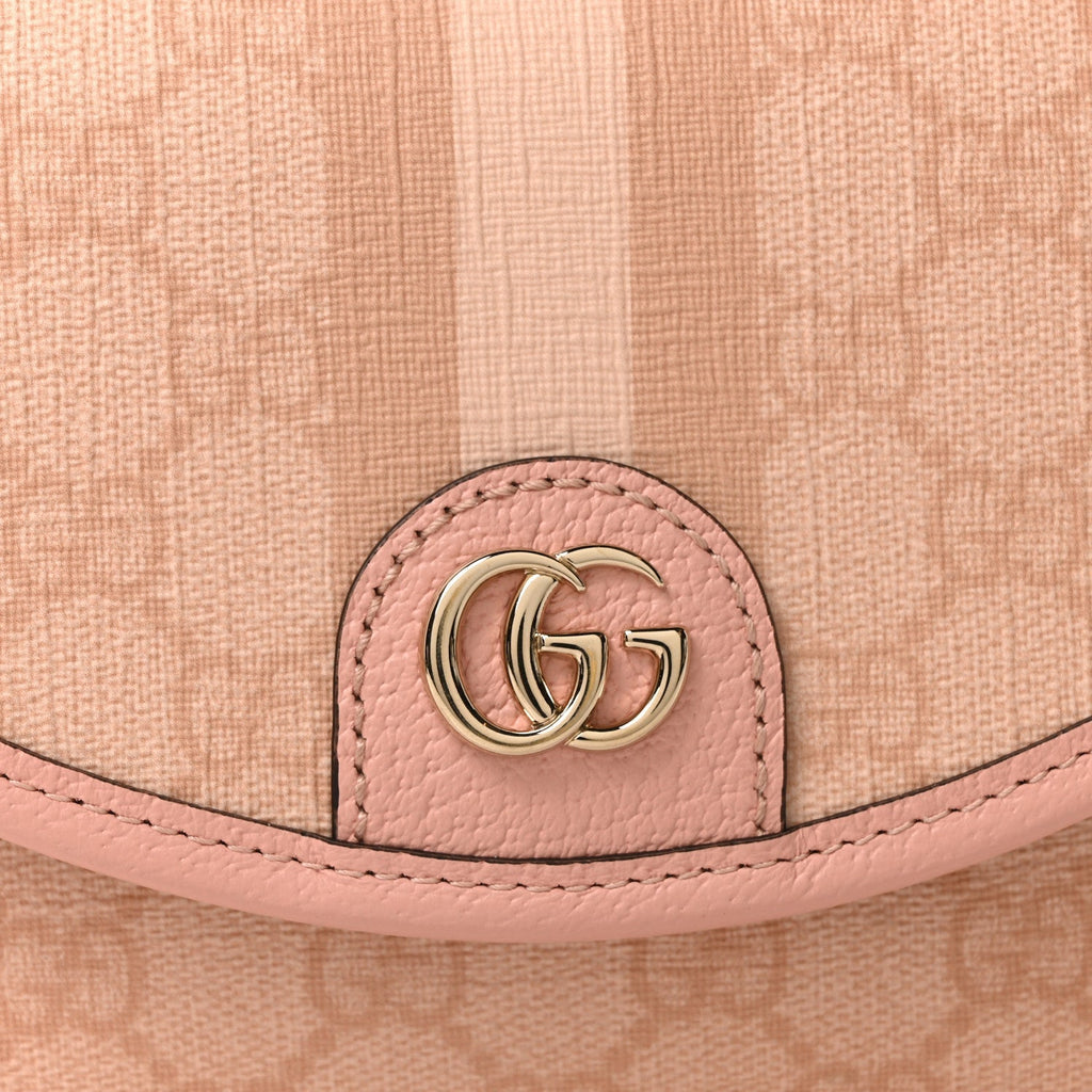 GG Supreme Monogram Textured Dollar Calfskin Mini Ophidia Flap Shoulder Bag Rose Pink