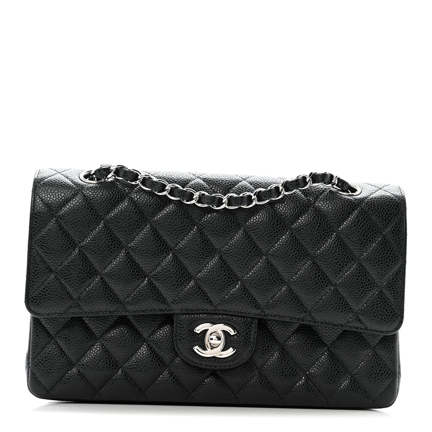 Caviar Quilted Medium Double Flap Black