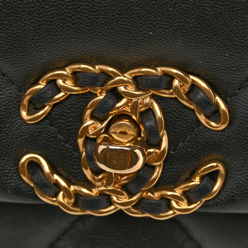 Shiny Goatskin Quilted Medium Chanel 19 Flap Black