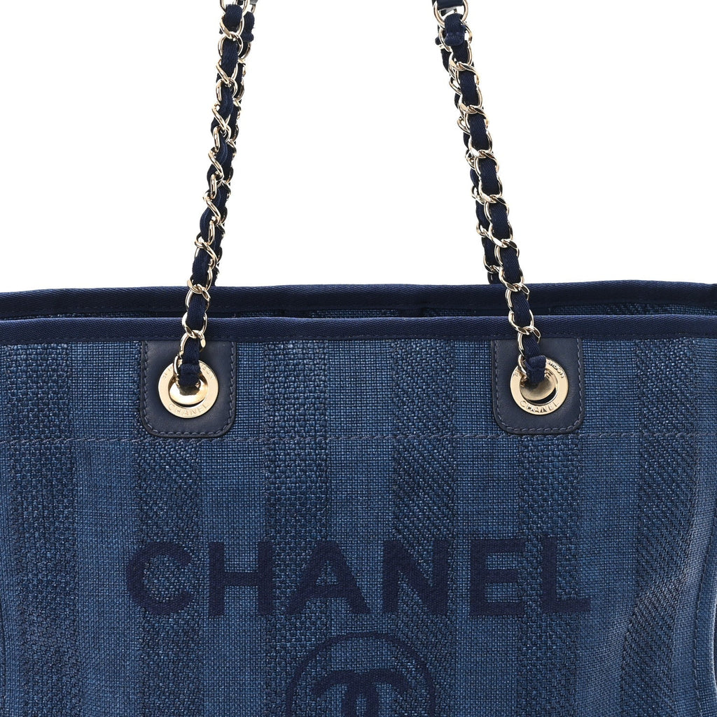 Mixed Fibers Striped Small Deauville Tote Navy Blue