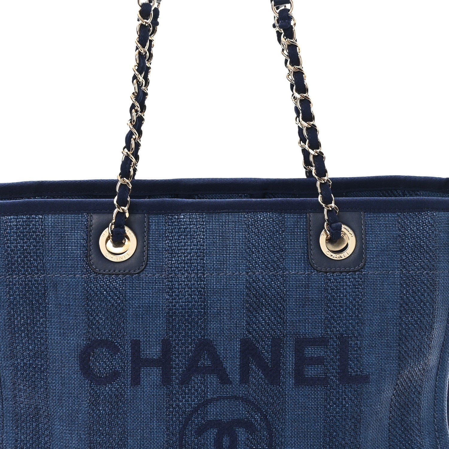Mixed Fibers Striped Small Deauville Tote Navy Blue