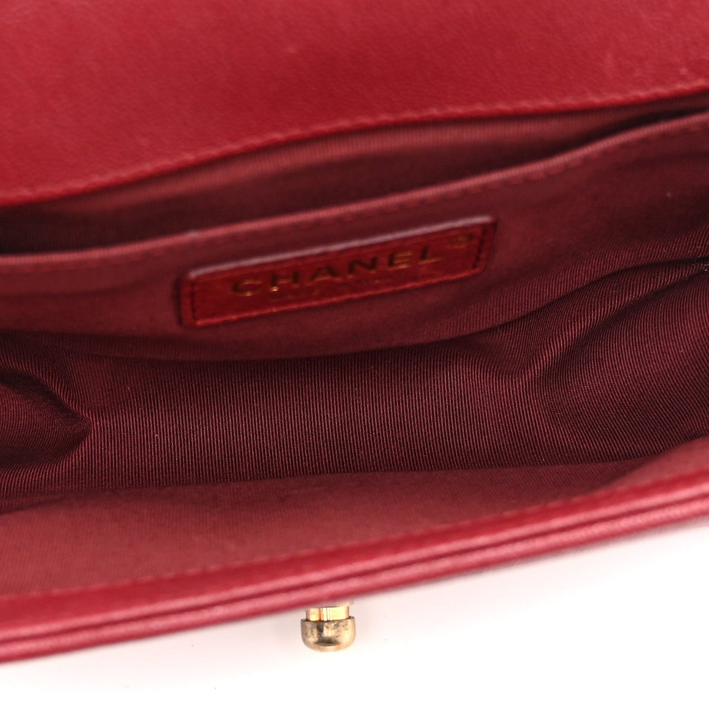 Caviar Chevron Quilted Small Boy Flap Dark Red