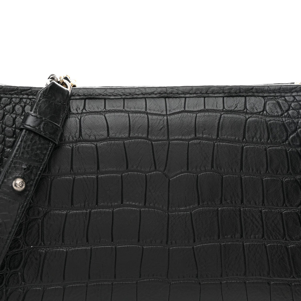 Crocodile Embossed Calfskin Medium Gabrielle Cocodile Hobo Black