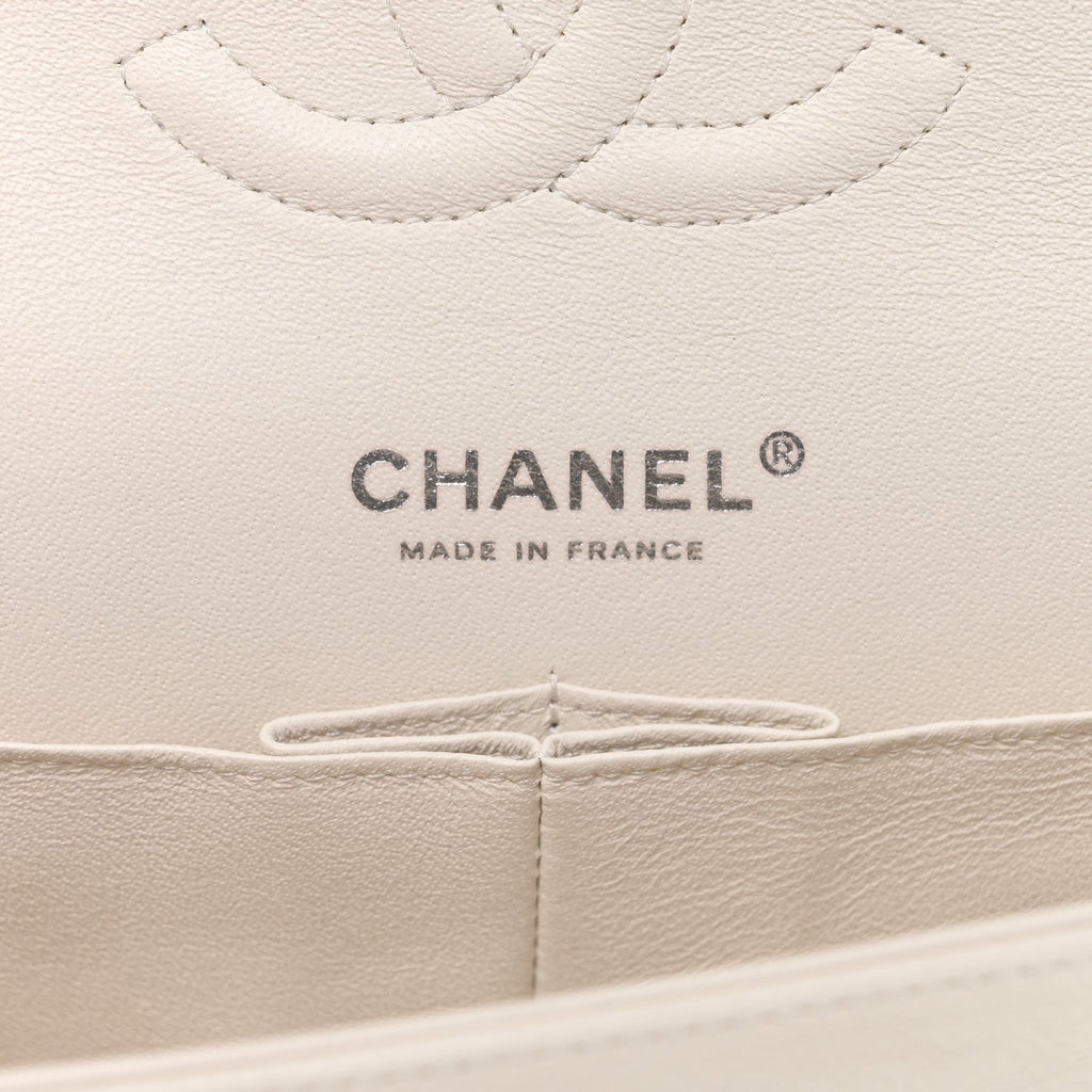 Crumpled Calfskin Quilted Medium Double Flap White