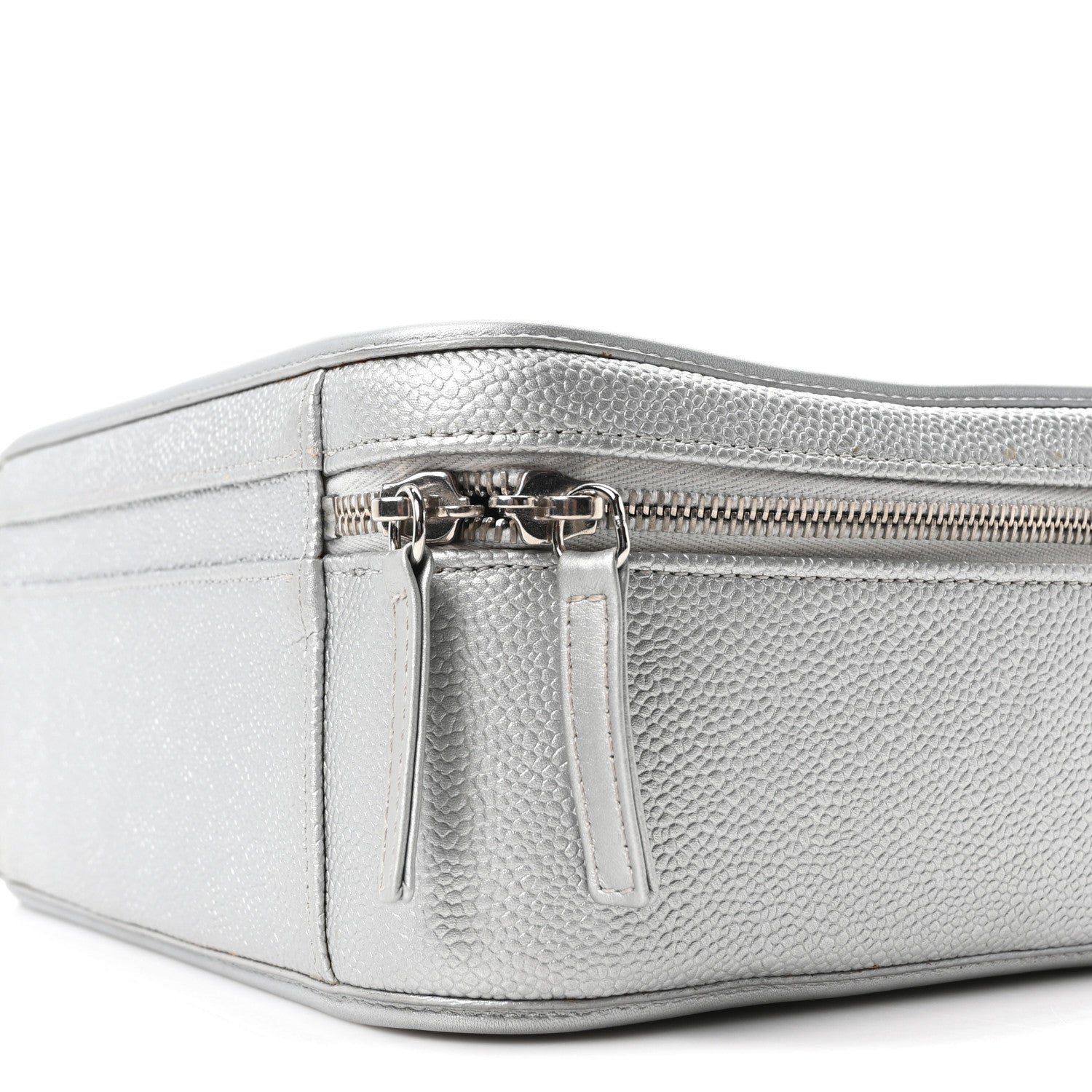Metallic Caviar Quilted Large CC Filigree Vanity Case Silver