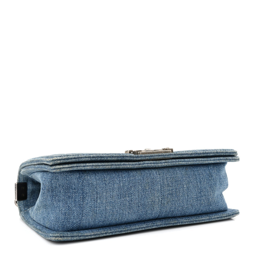 Denim Quilted Medium Boy Flap Blue