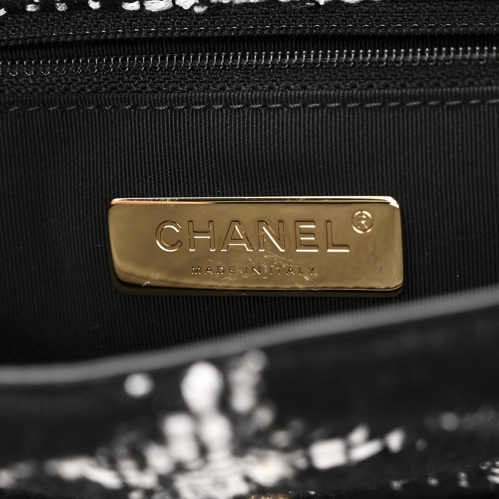 Tweed Quilted Large Chanel 19 Flap Black White