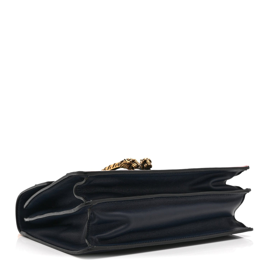 Moon Calfskin Bamboo Web Medium Dionysus Top Handle Bag Blue Emerald Hibiscus Red
